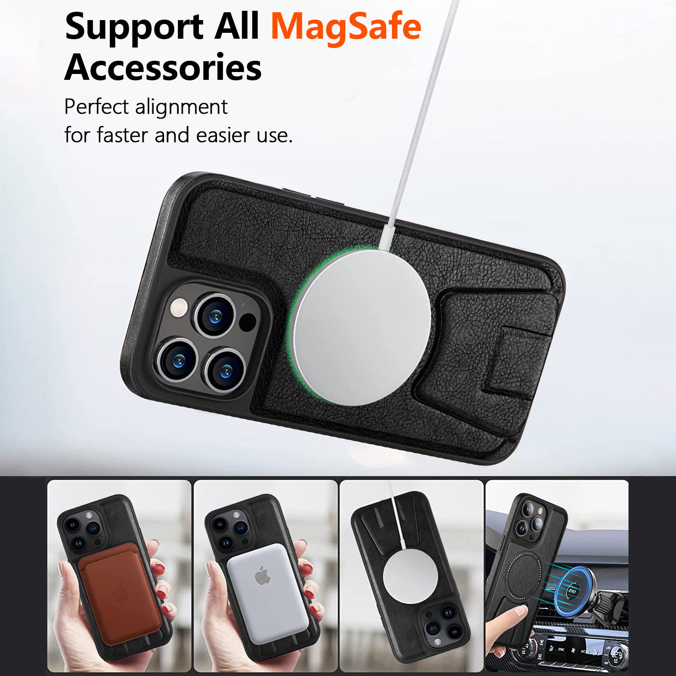 iPhone MagSafe Series | Folding Stand Leather Phone Case