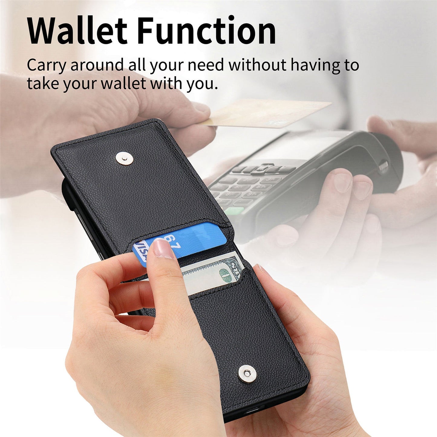 Card Holder Folding Leather Case For Galaxy Z Flip Series