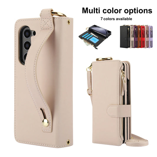 Crossbody Zipper Wallet Leather Case with Card Slot & Ring Holder for Samsung Galaxy Z Fold