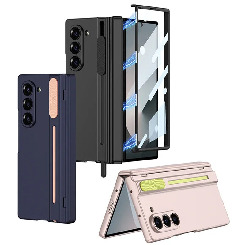 Magnetic Skin Feel Folding Case with Stylus & Glass For Galaxy Z Fold 6