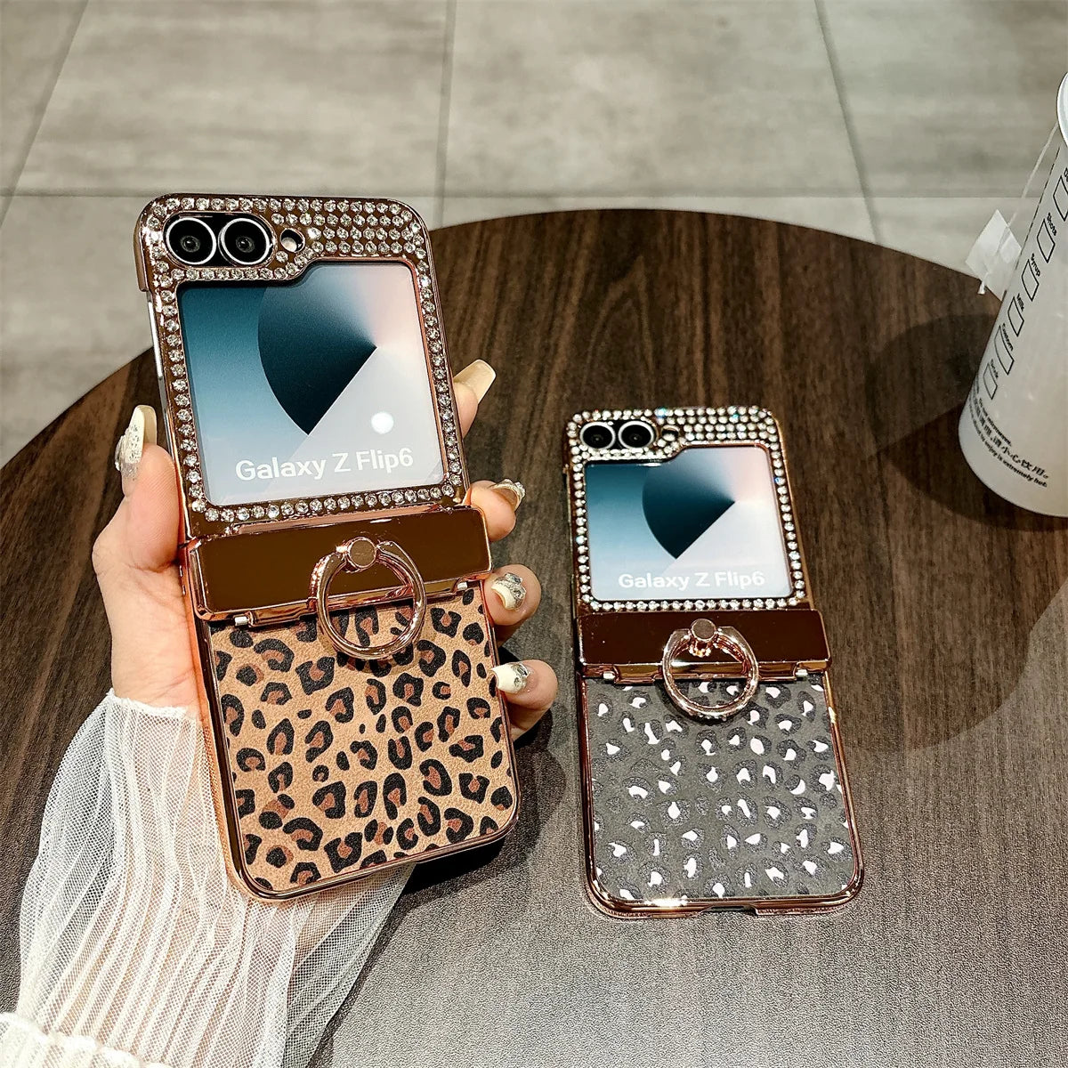 Leopard Electroplated Hinge Case with Ring For Galaxy Z Flip