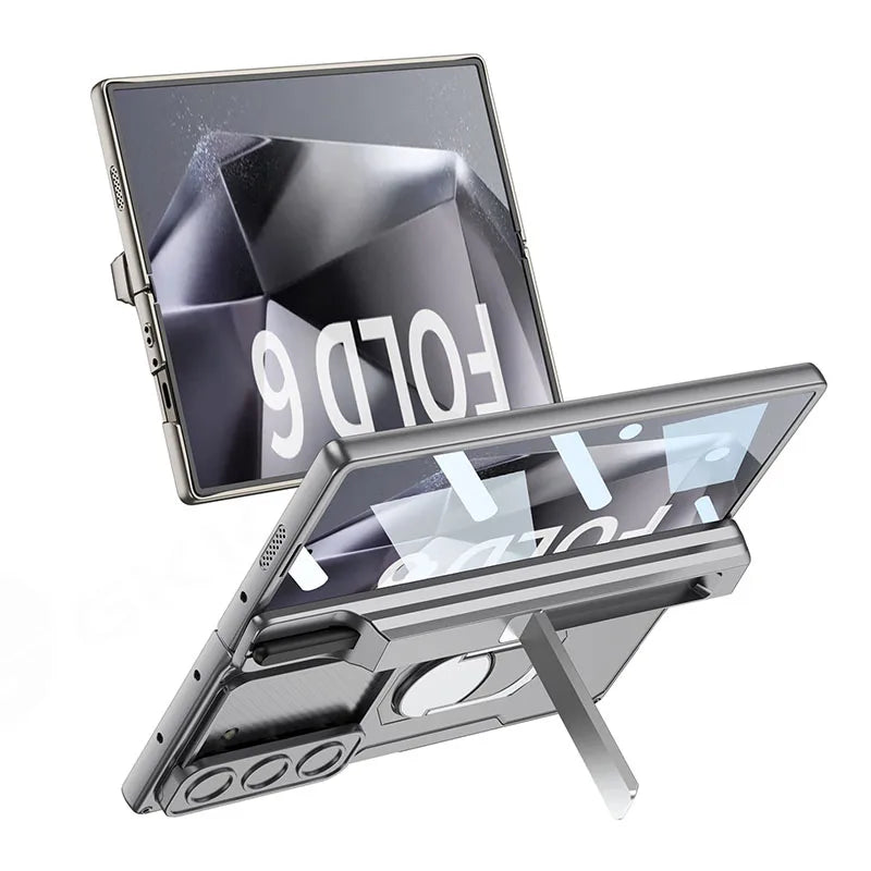 Magnetic Hinge Slide Lens Case with Ring Holder for Samsung Galaxy Z Fold